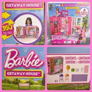 Barbie Doll Getaway House 360°Playset 4 Areas 11 Accessories Chairs Holiday Gift